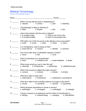 free printable medical worksheet