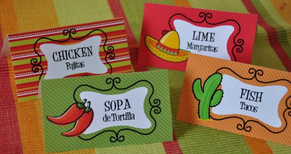 Cinco de Mayo food tent cards / Mexican fiesta buffet table cards ...