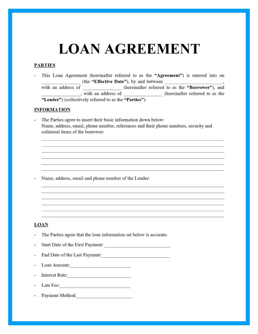 free printable money loan contract