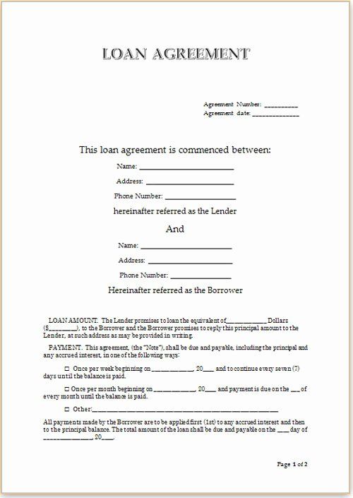 free printable money loan contract