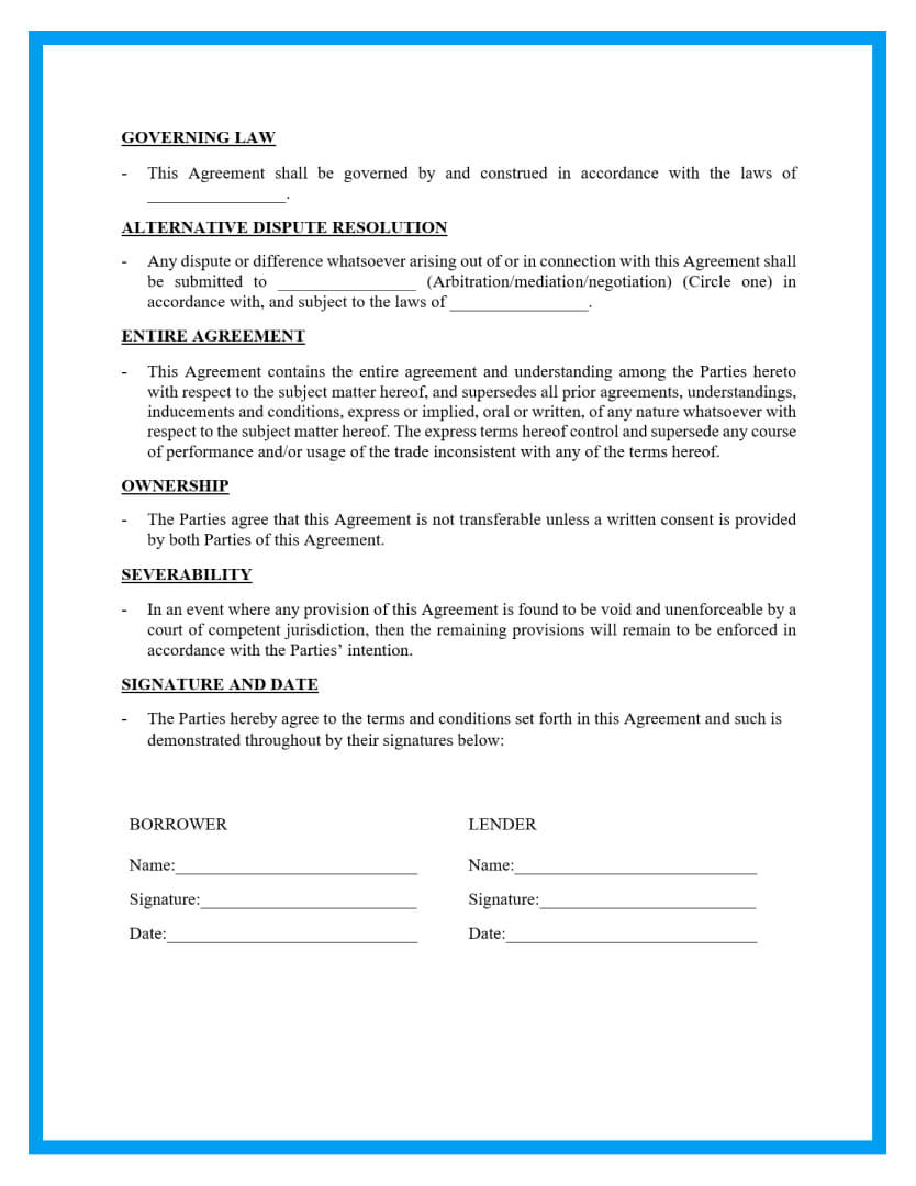free printable money loan contract