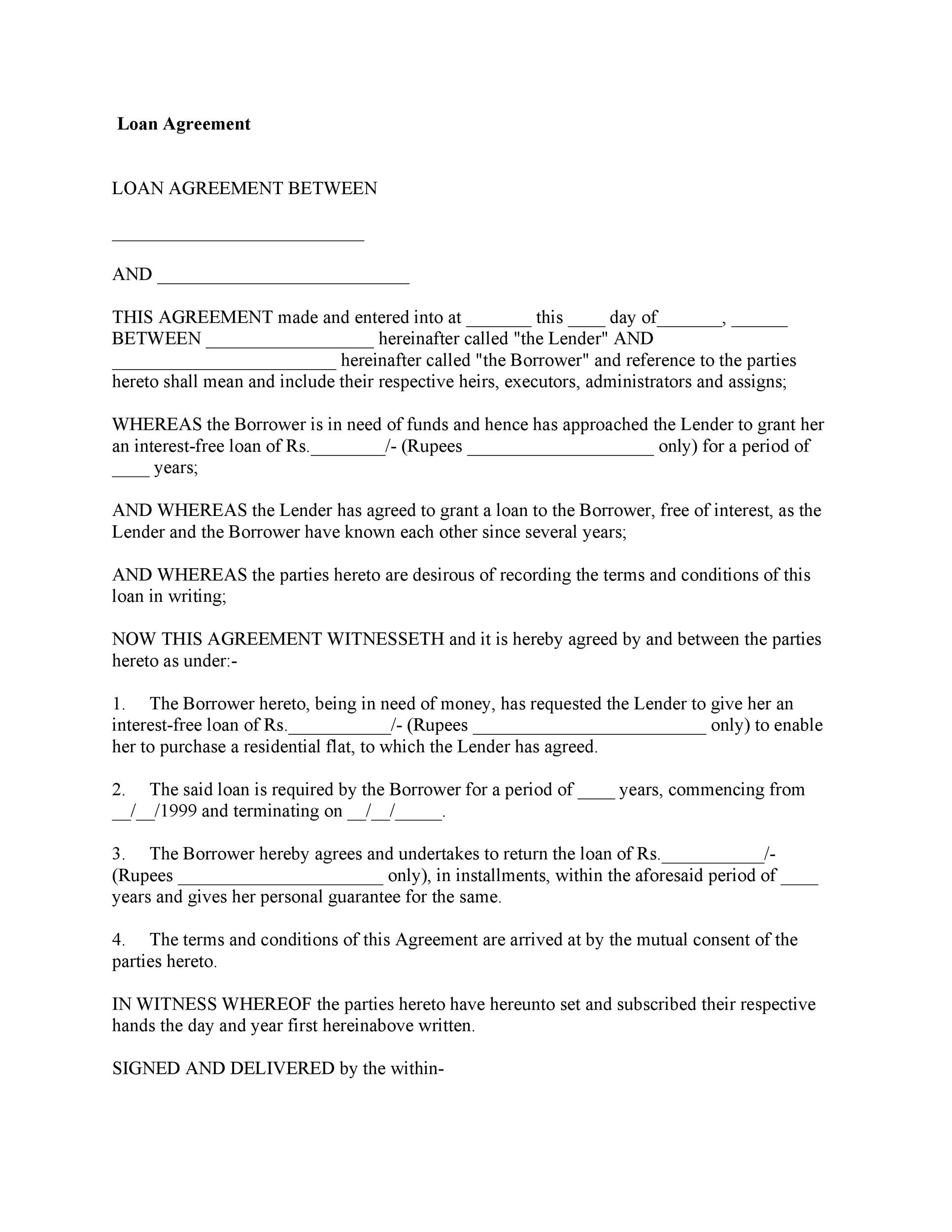 free printable money loan contract