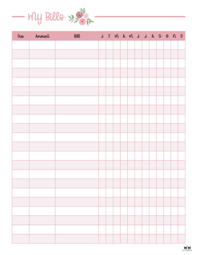 Monthly Bill Organizers - 18 Free Printables | Printabulls