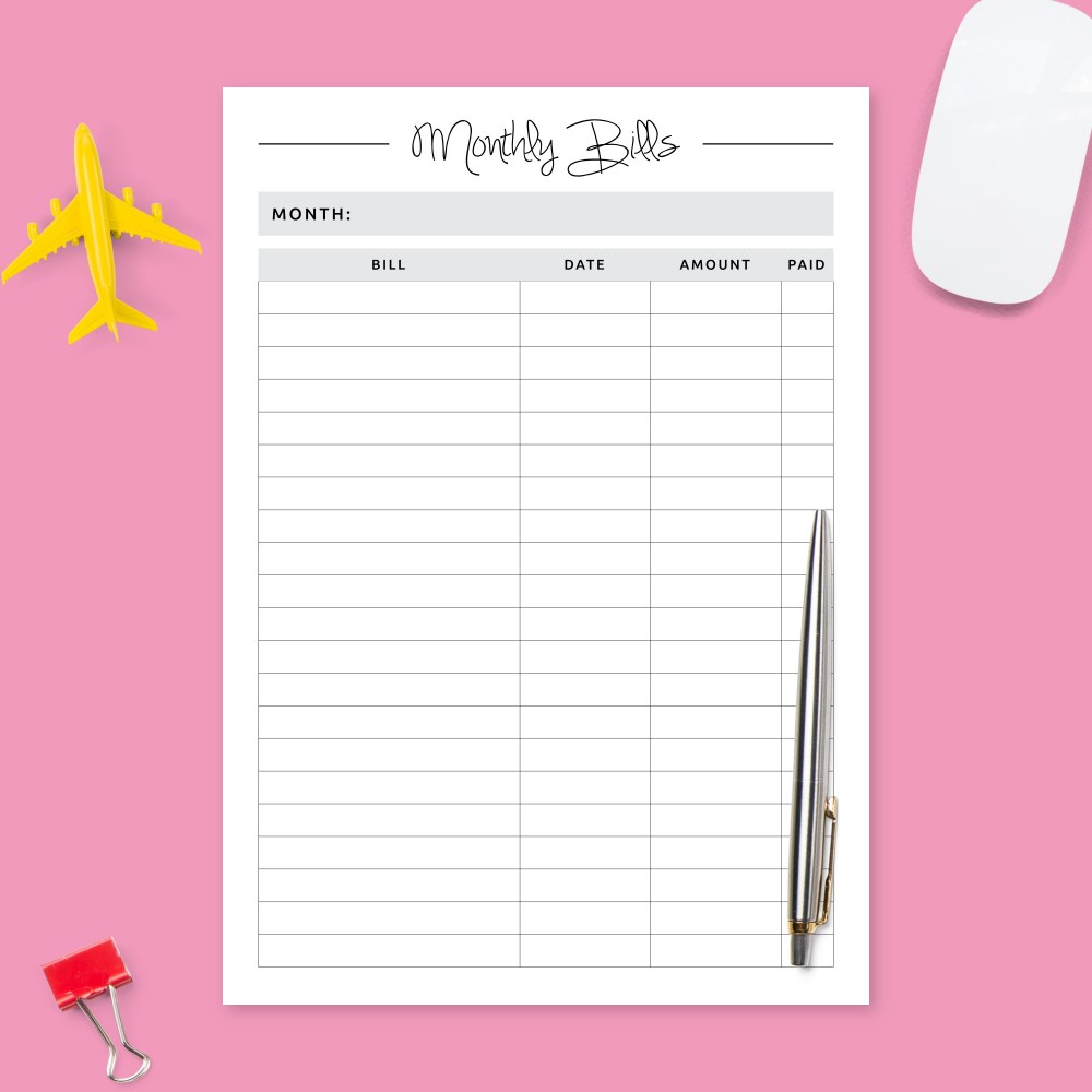 free printable monthly bill organizer