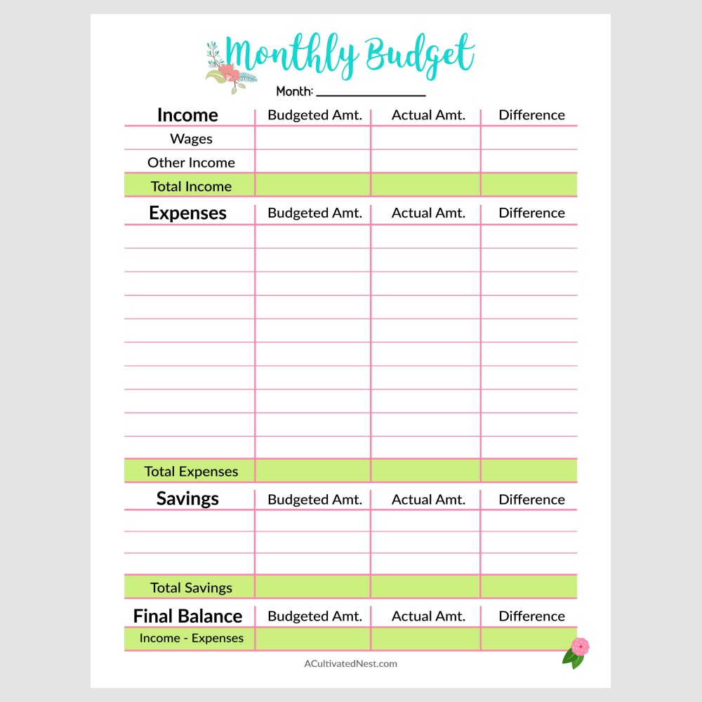 Printable Monthly Budget Template Worksheets Library
