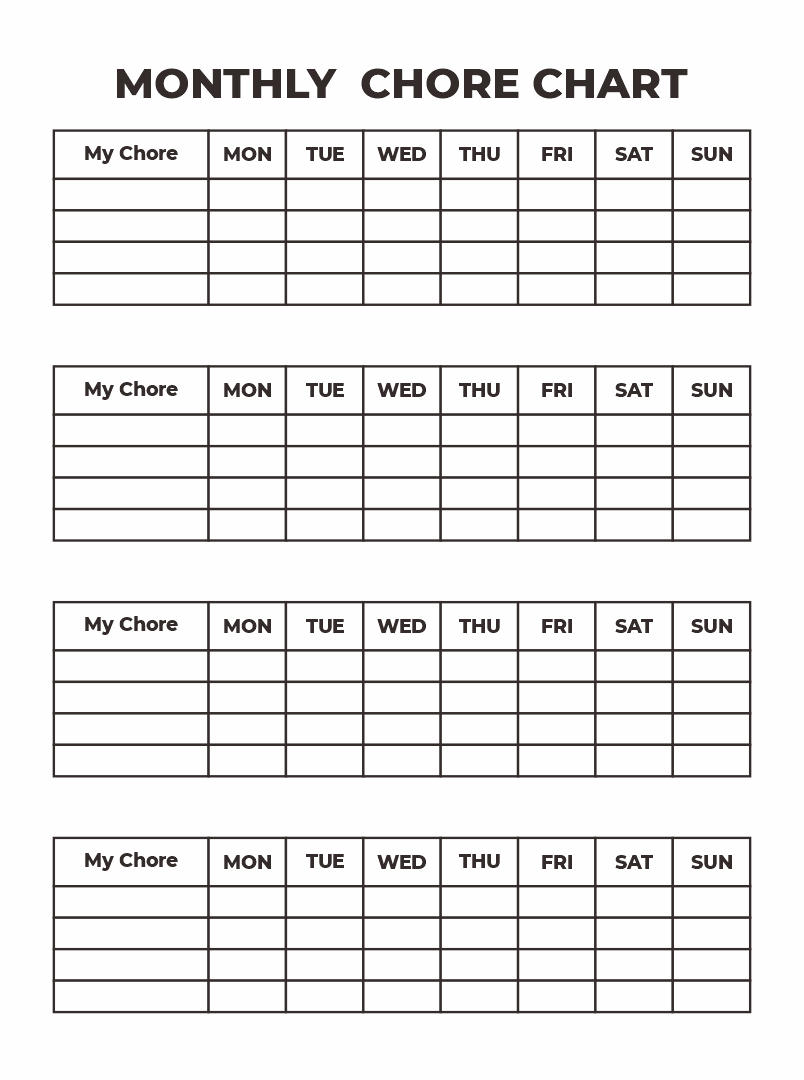 free printable monthly chore charts