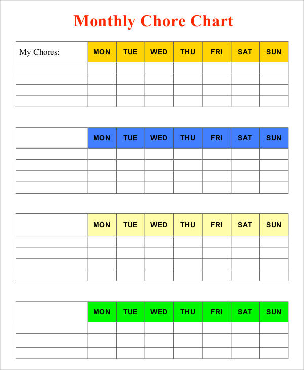 free printable monthly chore charts