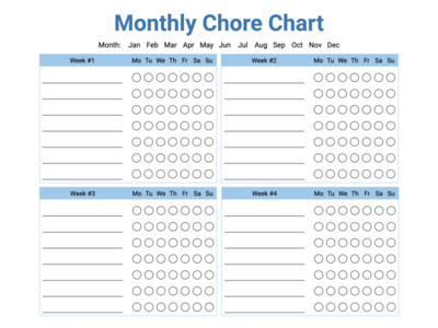 free printable monthly chore charts