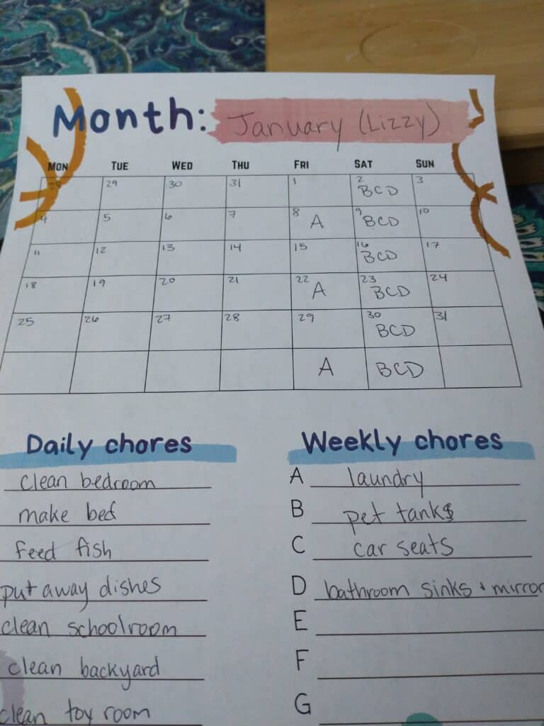 free printable monthly chore charts
