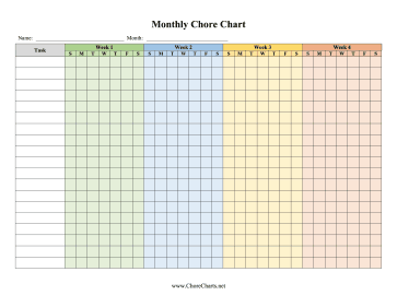 Printable Individual Monthly Chore Chart By Week