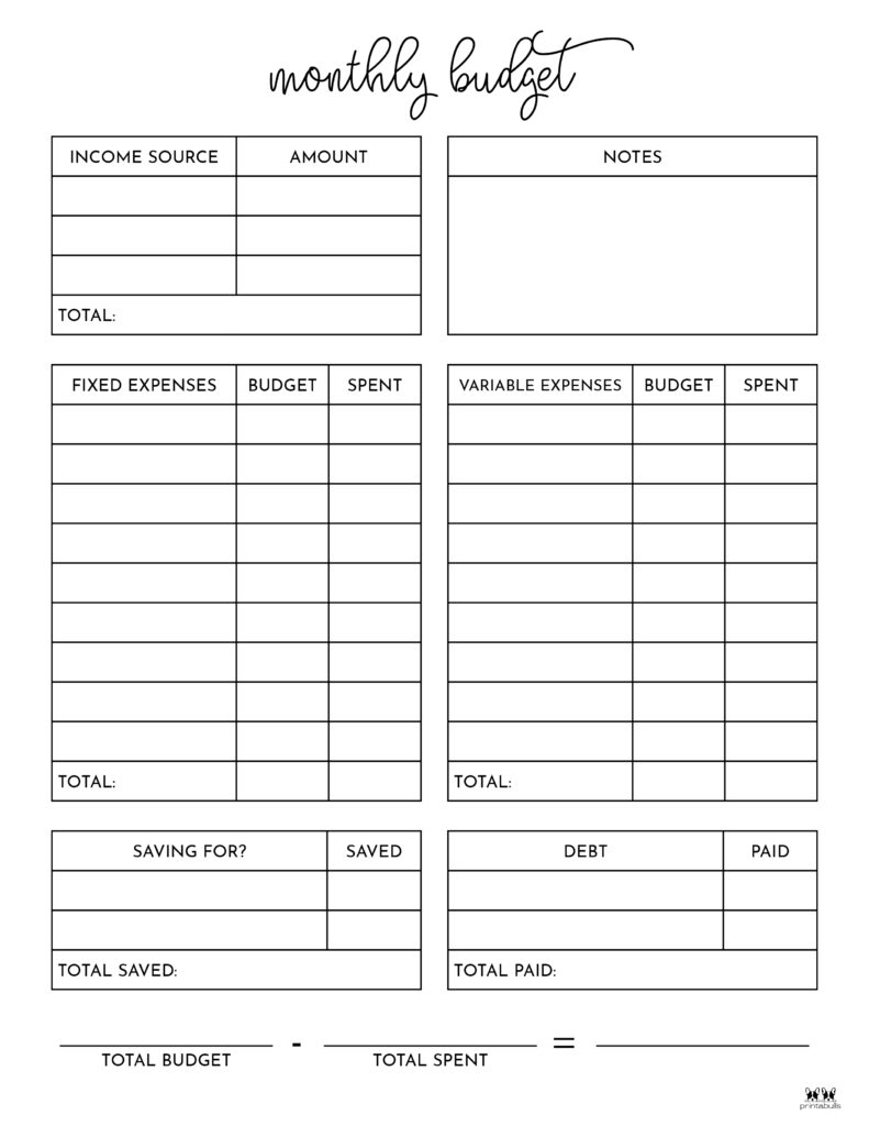 Monthly Budget Planners - 20 FREE Printables | Printabulls