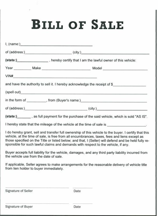 free printable motor vehicle bill of sale