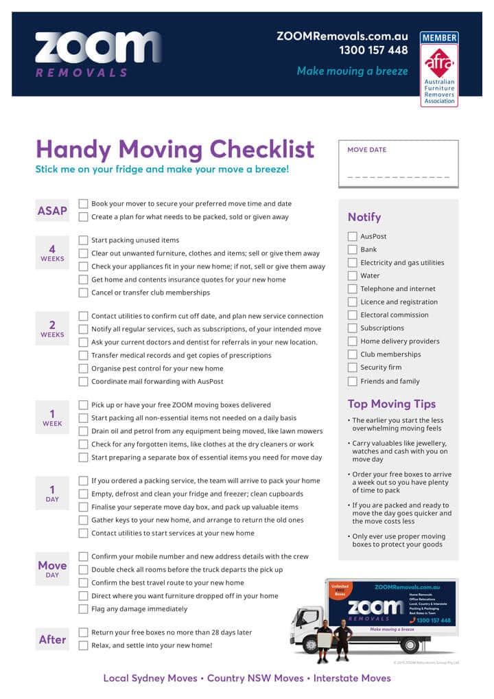 free printable moving house checklist