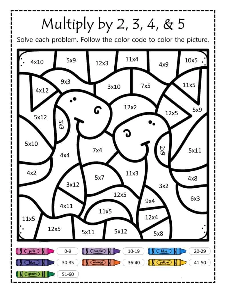 free printable multiplication coloring worksheet