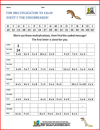 Fun Multiplication Worksheets to 10x10