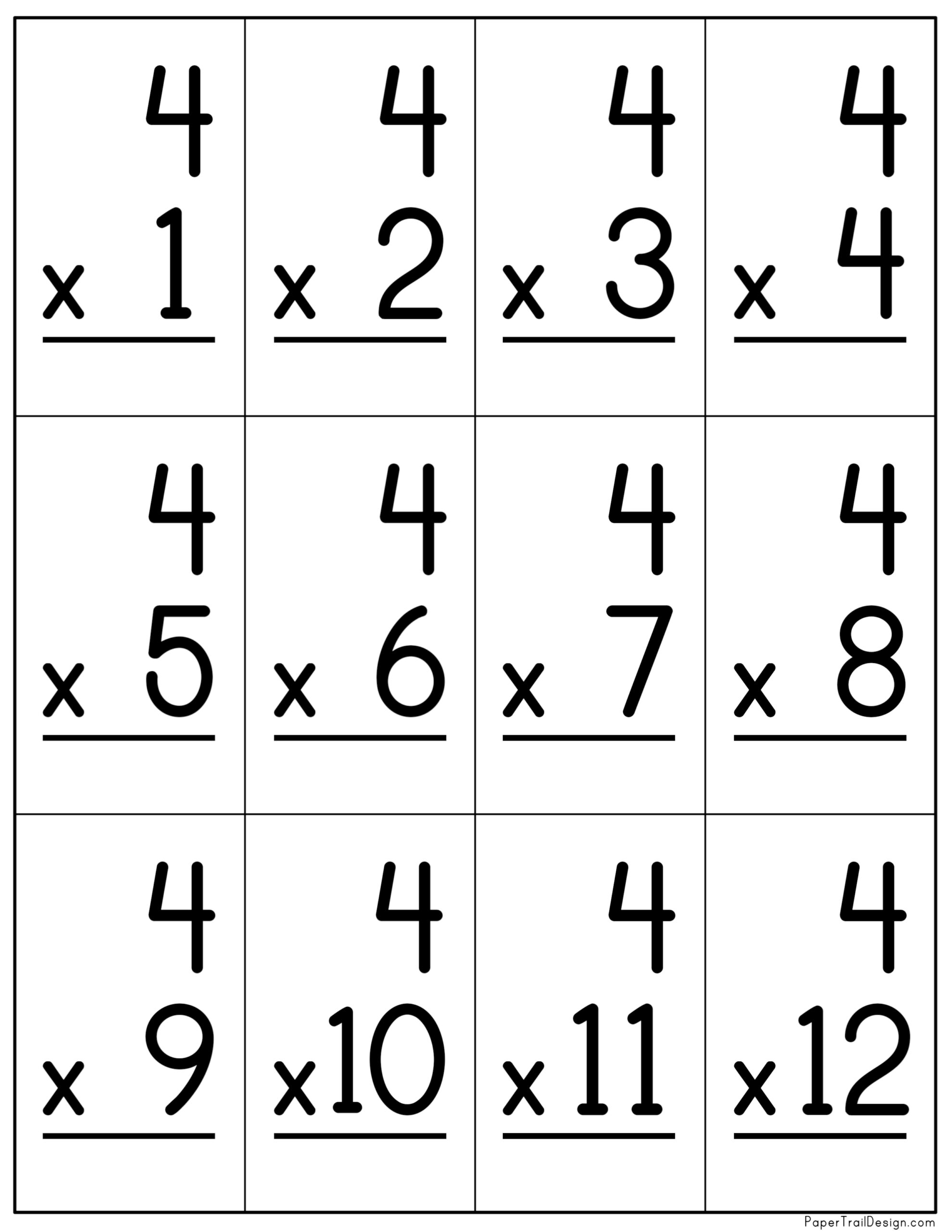 free printable multiplication flash cards