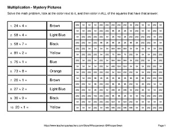 free printable multiplication hidden pictures