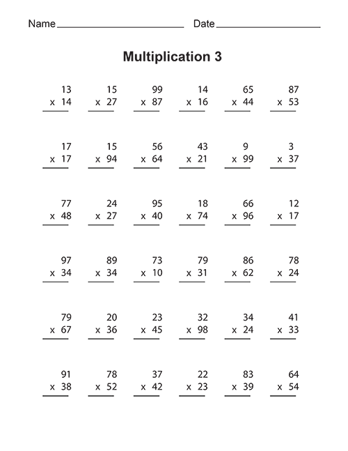 Free Printable Multiplication Worksheets