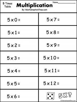 free printable multiplication worksheet 5s