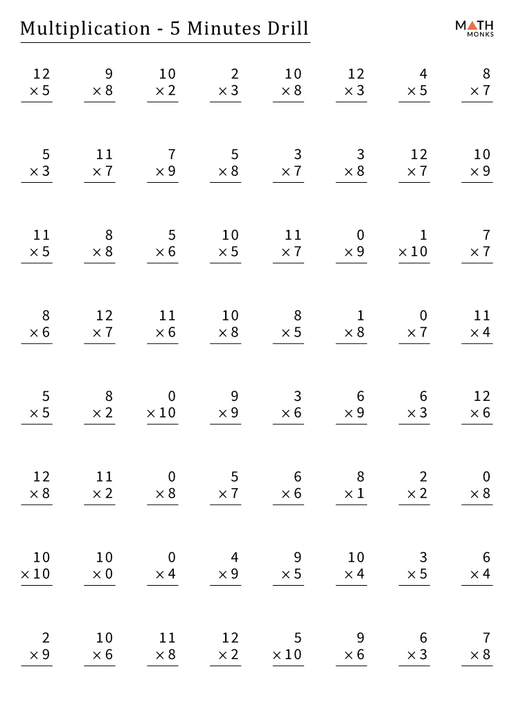 free printable multiplication worksheet for 5th grade