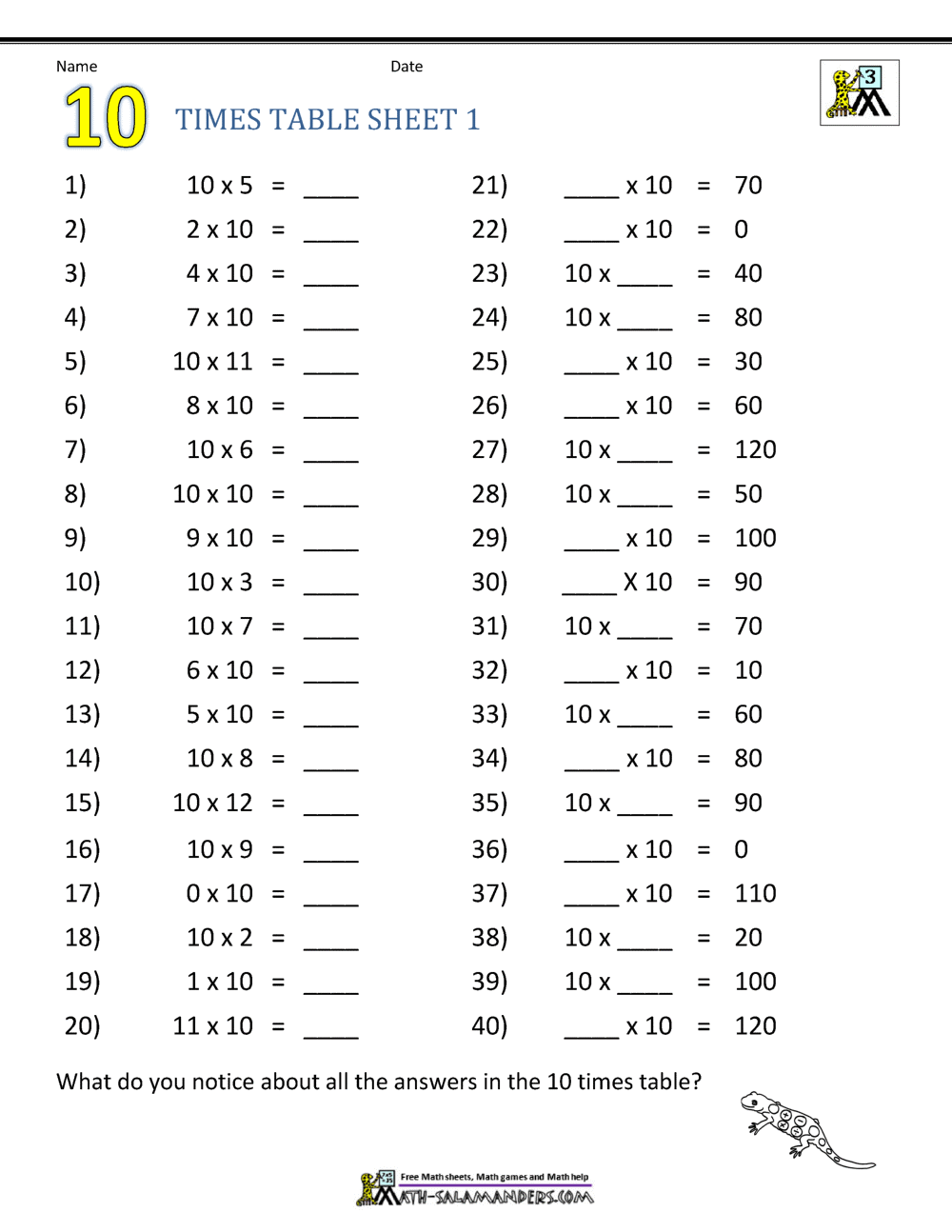 free printable multiplication worksheet grade 3 10 20
