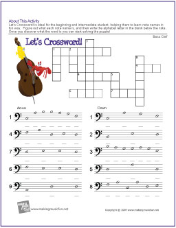 Lets Crossword! Free Note Name Worksheet - the piano student