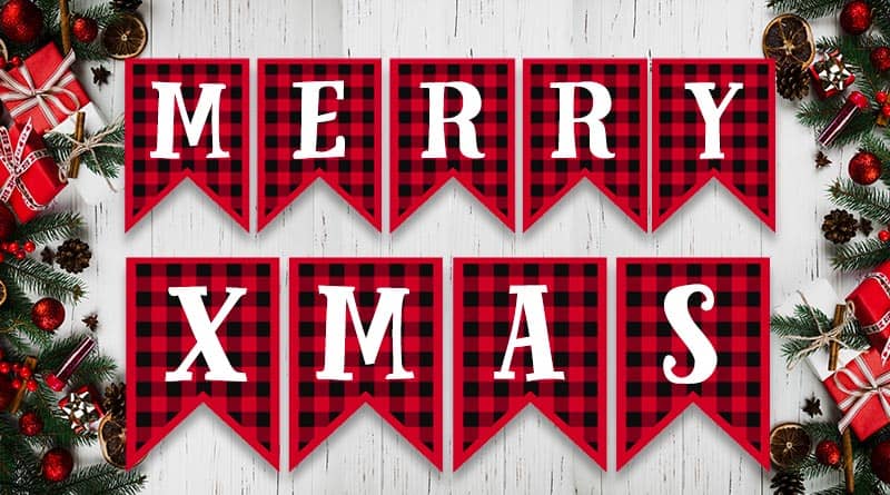 Free Printable Buffalo Plaid Christmas Banner Letters - Lovely Planner