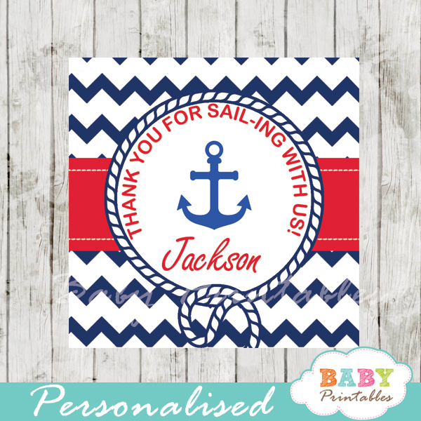 Navy &  Red Nautical Anchor Baby Shower Square Labels - D194 - Baby ...