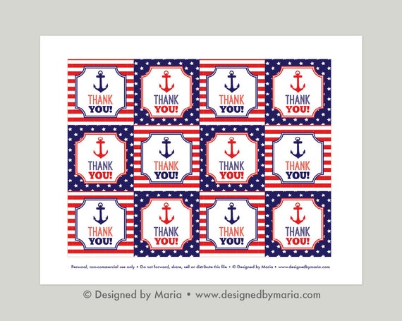 Nautical Thank You Tag Printable: Party Favor Tags for Goodie Bags ...