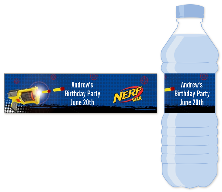 Nerf Gun Water Bottle Label | Birthday Party Water Bottle Stickers