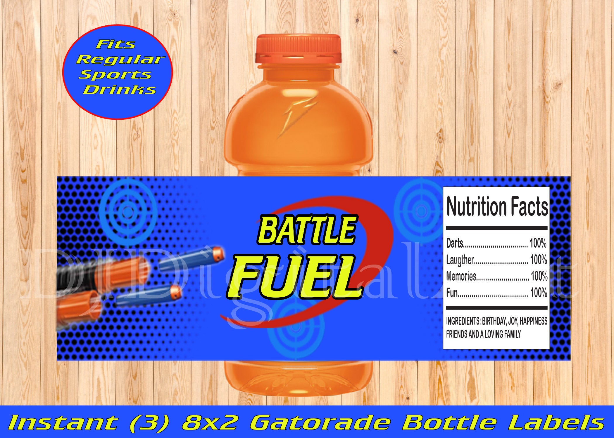 Digital Birthday Nerf Battle Fuel Label, Nerf Gatorade Labels ...