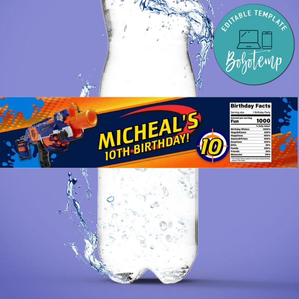 free printable nerf water bottle labels