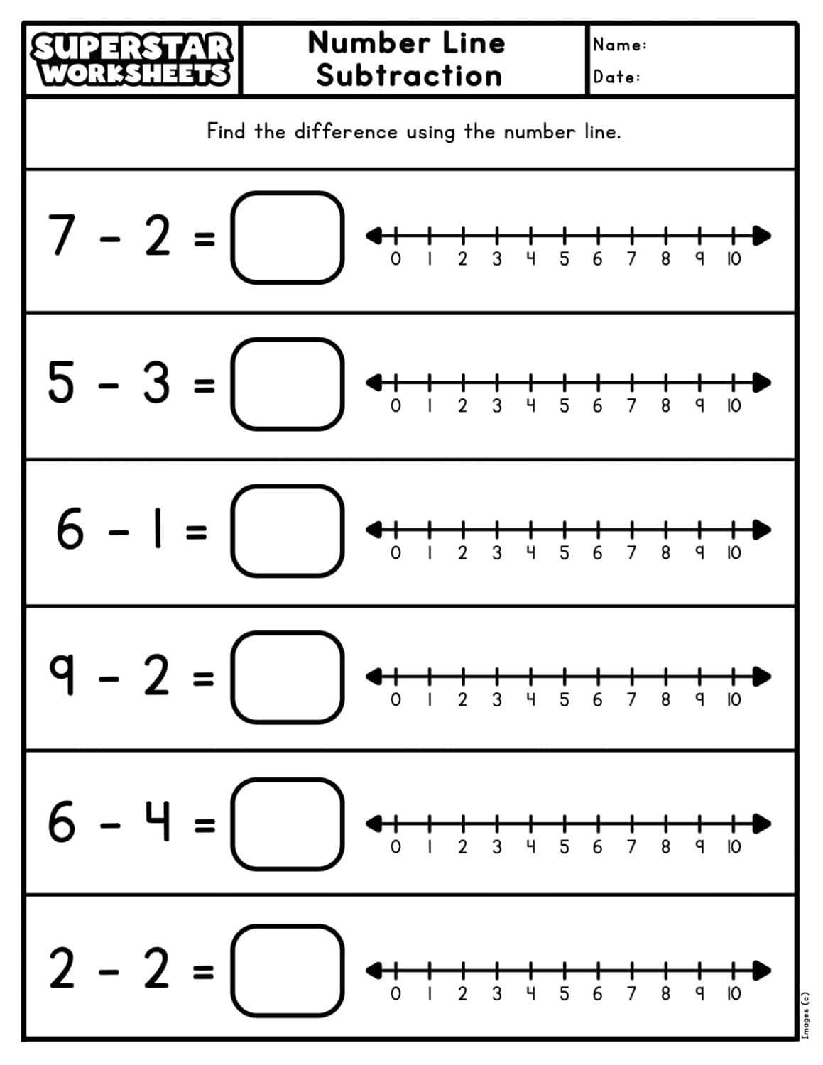 free printable number line subtraction