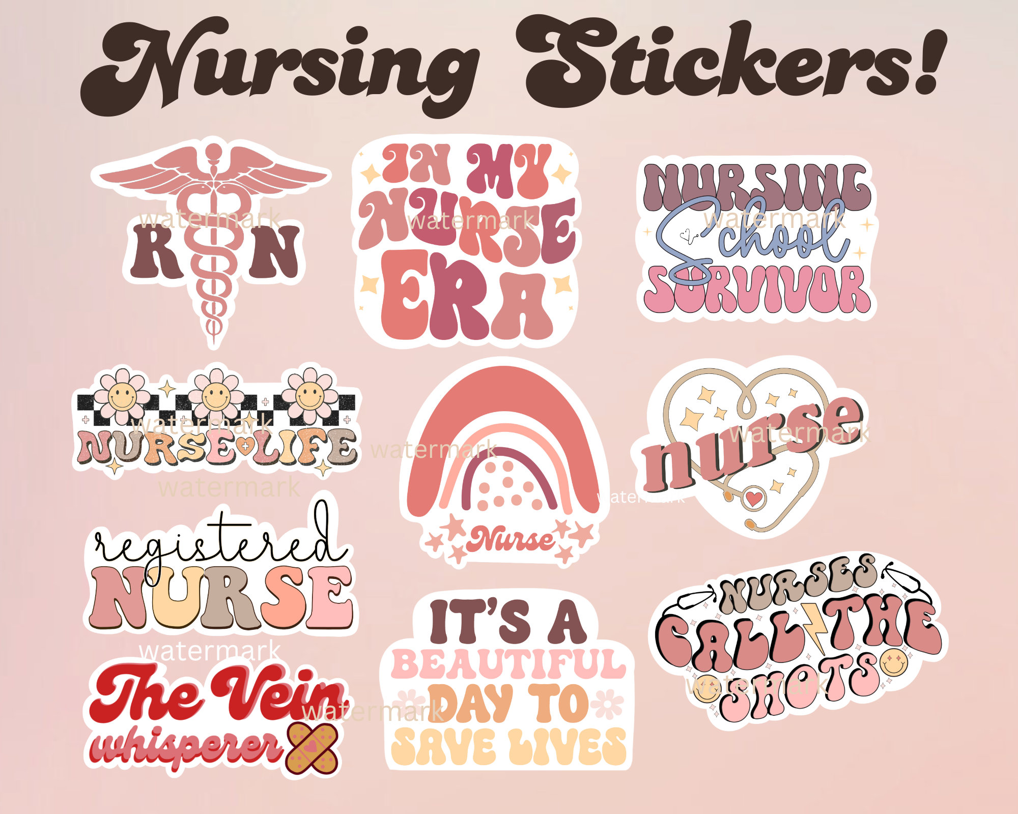50-Pack Nurse Stickers - Vinyl Nursing Hospital Care Decals - Appreciation Love Theme By FoxYaye
