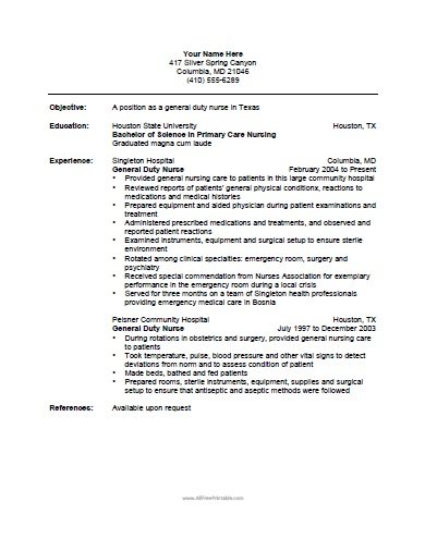 free printable nursing resume templates