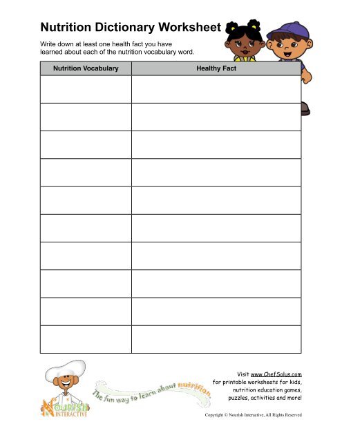 Nutrition Dictionary Worksheet - Nourish Interactive