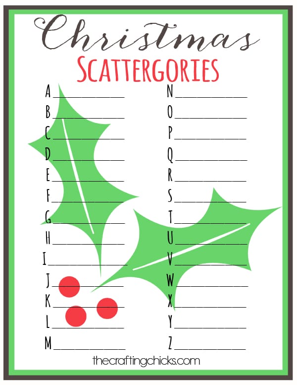 Christmas Scattergories Free Printable - The Crafting Chicks
