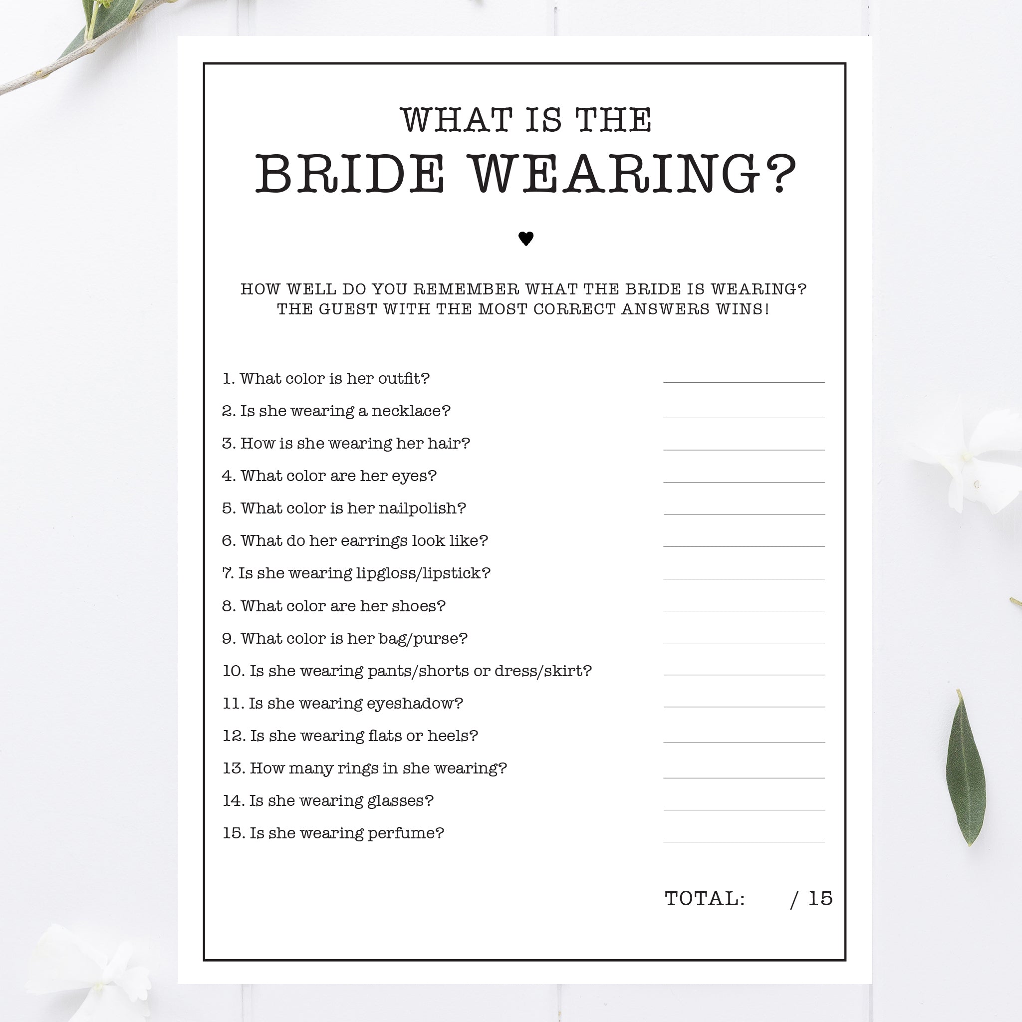 Office Bridal Shower What is the Bride Wearing Game Printable ...