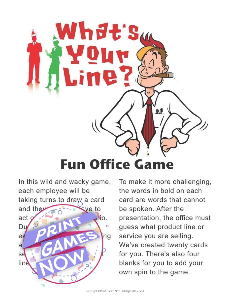 Printable Whats Your Line? Office Acting Party Game — Print Games Now