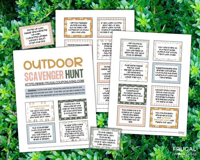 free printable outdoor treasure hunt clues