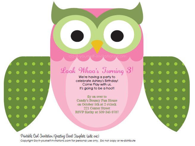 Printable DIY Kids Birthday Invitations: Cute Owl Invites