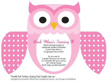 Printable DIY Kids Birthday Invitations: Cute Owl Invites