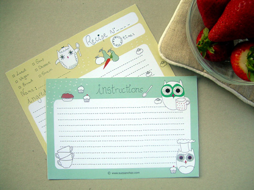 free printable owl recipe cards