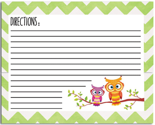 free printable owl recipe cards