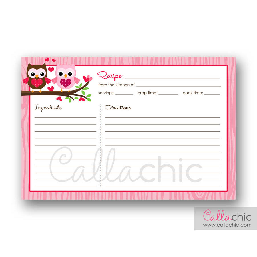 free printable owl recipe cards