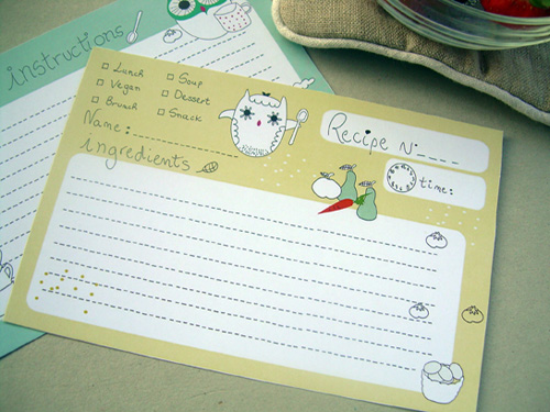 free printable owl recipe cards