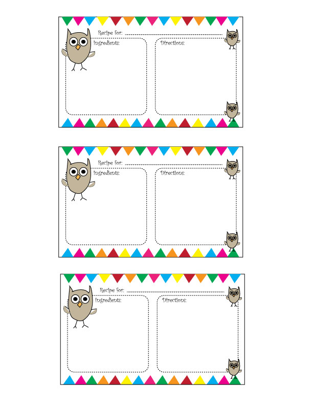 free printable owl recipe cards