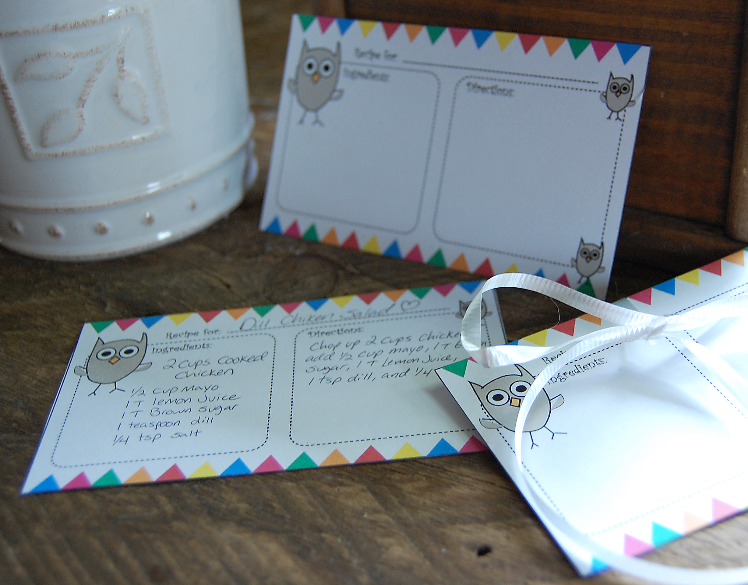free printable owl recipe cards