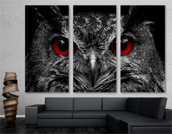 Blood Red Eyed Owl Wall Art Canvas Print 3 panel split, Triptych ...