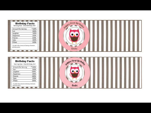 free printable owl water bottle labels